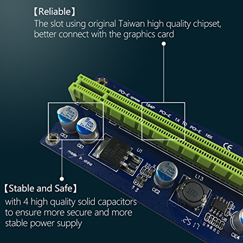 6 Pin PCI-E 1x a 16x Tarjeta de Adaptador de Riser Amplificada Mejorada & Cable de Extensión del USB 3,0 & 6pin al Cable de Transmisión de SATA, GPU Graphic Card Express Mining Eth (3 pcs)