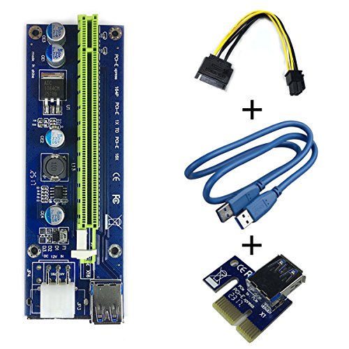 6 Pin PCI-E 1x a 16x Tarjeta de Adaptador de Riser Amplificada Mejorada & Cable de Extensión del USB 3,0 & 6pin al Cable de Transmisión de SATA, GPU Graphic Card Express Mining Eth (3 pcs)