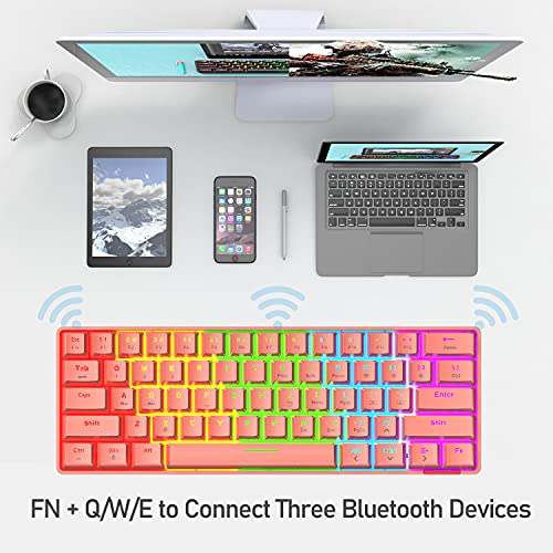 60% Teclado mecánico Cableado/Inalámbrico Teclado Bluetooth 5.0 61 teclas RGB Rainbow LED Retroiluminado USB Tipo-C Teclado para juegos a prueba de agua Teclas anti-fantasma (Interruptor rojo/rojo)
