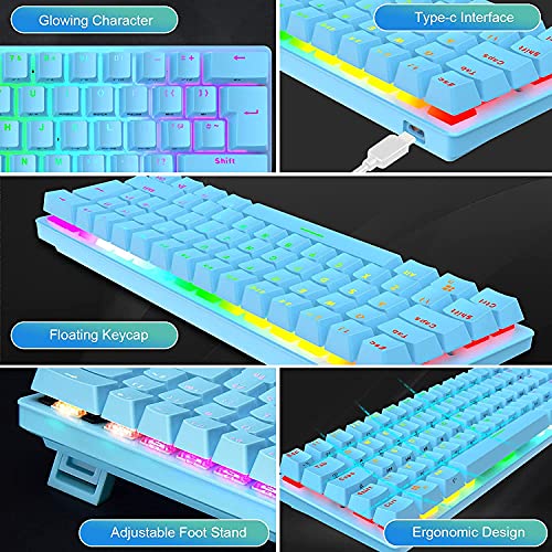 60% teclado mecánico, teclado de juegos con cable tipo C, teclado inalámbrico Bluetooth 5.0 de 61 teclas, teclado de modo dual RGB Rainbow LED, teclas completas anti-fantasma (interruptor azul)