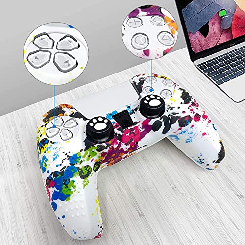 6amLifestyle Funda Protectora Antideslizante y Empuñaduras de Silicona para Mando PS5, Carcasa para Sony Dualsense Playstation5 Controller (2 Fundas de Mando PS5 Graffiti + 12 Joystick PS5 Grip)