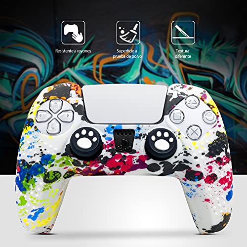 6amLifestyle Funda Protectora Antideslizante y Empuñaduras de Silicona para Mando PS5, Carcasa para Sony Dualsense Playstation5 Controller (2 Fundas de Mando PS5 Graffiti + 12 Joystick PS5 Grip)