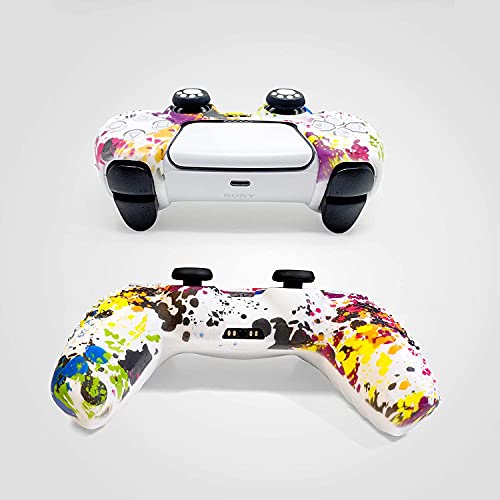 6amLifestyle Funda Protectora Antideslizante y Empuñaduras de Silicona para Mando PS5, Carcasa para Sony Dualsense Playstation5 Controller (2 Fundas de Mando PS5 Graffiti + 12 Joystick PS5 Grip)