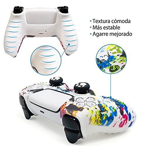 6amLifestyle Funda Protectora Antideslizante y Empuñaduras de Silicona para Mando PS5, Carcasa para Sony Dualsense Playstation5 Controller (2 Fundas de Mando PS5 Graffiti + 12 Joystick PS5 Grip)