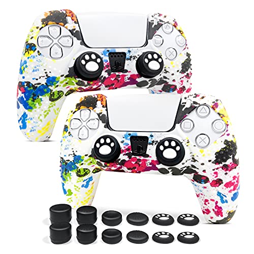 6amLifestyle Funda Protectora Antideslizante y Empuñaduras de Silicona para Mando PS5, Carcasa para Sony Dualsense Playstation5 Controller (2 Fundas de Mando PS5 Graffiti + 12 Joystick PS5 Grip)