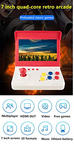 7.0 Pulgadas Quad-Core Multiplayer Retro Arcade Game Console 9000 Juegos Gratis Arcade y Otros 10 simuladores Batería de Litio de música de Video ahorrable Recargable (Blanco)