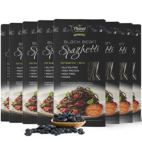 8 x Planet Plant-Based Bio Espaguetis de judías negras (200g por unidad) - vegano, 100% a base de soja negra, sin gluten, rico en nutrientes y proteína, bajo en carbohidratos, 8 x 200g