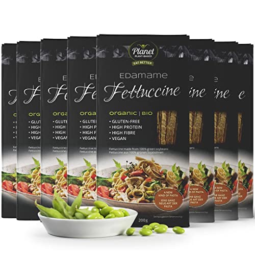 8 x Planet Plant-Based Bio Fettuccine Edamame (200g por unidad) - vegano, 100% a base de soja verde, sin gluten, rico en nutrientes y proteína, bajo en carbohidratos, 8 x 200g