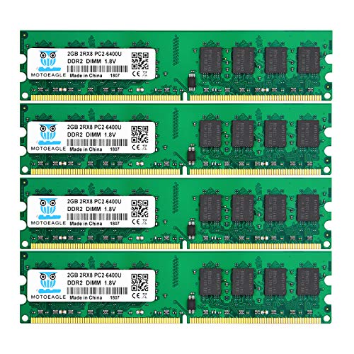 8GB Kit (4x2GB) DDR2 800MHz PC2 6400 6400U Unbuffered Non-ECC 1.8V CL6 2Rx8 Dual Rank 240 Pin UDIMM Sobremesa Memoria Principal Module