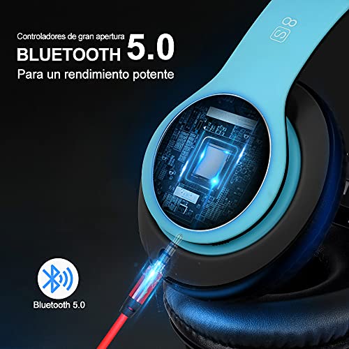 8S Auriculares Inalámbricos, Audífonos Inalámbricos Bluetooth Plegables HiFi con Micrófono Incorporado y Control de Volumen Eliminación de Ruido, Soporte Micro SD/TF/FM, para iPhone/Samsung/iPad/PC