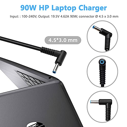 90W Adaptador Cargador Portátiles Ordenador para HP 250 255 G2 G3 G4 G5 Notebook, HP Pavilion X360 15 17, HP ProBook G3 G4 G5 G6 G7 Series 430 440 450 455 470 640 645 655 Connector: 4.5 X 3.0mm