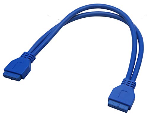 AAOTOKK Cable Cabecera Placa Base USB 3.0 20 Pines Hembra a Hembra Conexión Alta Velocidad Adaptador Cabecera Placa Base Cable Extensor (30 cm/12 pulgadas)-20Pin F/F)
