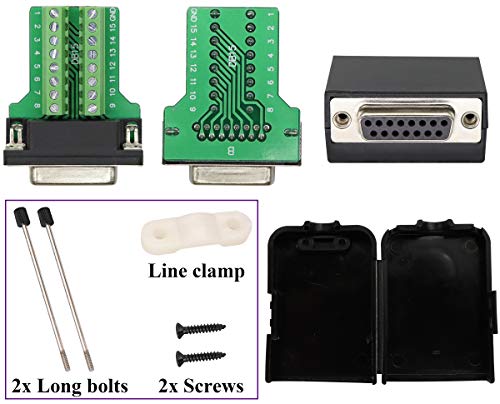 AAOTOKK DB15 Tornillo Terminales Bloque Adaptador D-SUB 15 Pines 2 Hileras DB15 Hembra a 16 Pines Hembra Terminal Conexión en Serie Terminal Conector Módulo Señal con Estuche(2 Unidades/ Hembra)