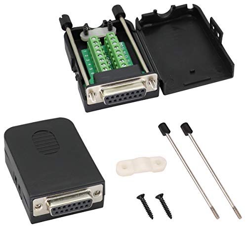 AAOTOKK DB15 Tornillo Terminales Bloque Adaptador D-SUB 15 Pines 2 Hileras DB15 Hembra a 16 Pines Hembra Terminal Conexión en Serie Terminal Conector Módulo Señal con Estuche(2 Unidades/ Hembra)