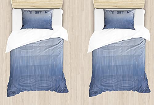 ABAKUHAUS Letras Funda Nórdica Juego de 2, Vamos a Get Wet Heavy Rain, 1 Funda para Almohada Set Decorativo de 2 Piezas, 170 x 220 cm - 75 x 50 cm, Pizarra Azul y Azul Ceil
