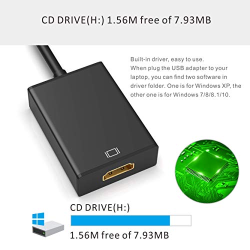 ABLEWE USB a HDMI Adaptador, USB 3.0/2.0 a HDMI HD1080P Audio Video Convertidor Cable para PC Laptop Projector HDTV Compatible con Windows XP / 10/8.1/8/7