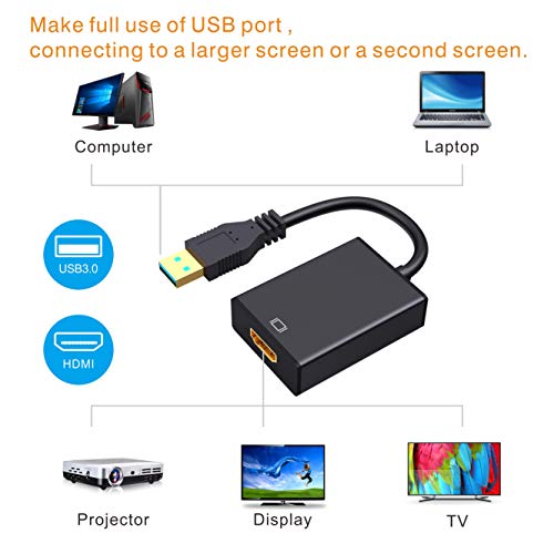 ABLEWE USB a HDMI Adaptador, USB 3.0/2.0 a HDMI HD1080P Audio Video Convertidor Cable para PC Laptop Projector HDTV Compatible con Windows XP / 10/8.1/8/7