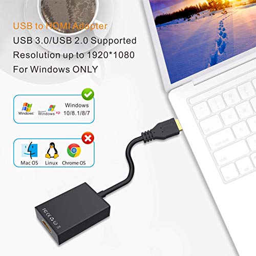 ABLEWE USB a HDMI Adaptador, USB 3.0/2.0 a HDMI HD1080P Audio Video Convertidor Cable para PC Laptop Projector HDTV Compatible con Windows XP / 10/8.1/8/7