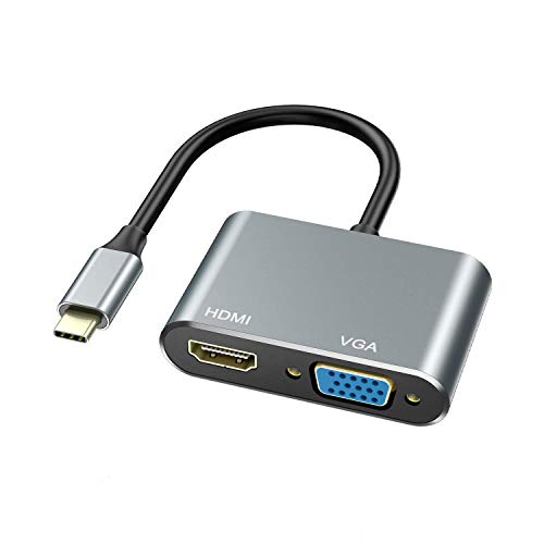 ABLEWE USB C a HDMI y VGA Adaptador, USB C Hub Thunderbolt 3 a HDMI 4K VGA 1080P para MacBook Pro 2019/2018/2017/MacBook Air 2018/Dell XPS 13/Samsung S8/S9/Y etc.