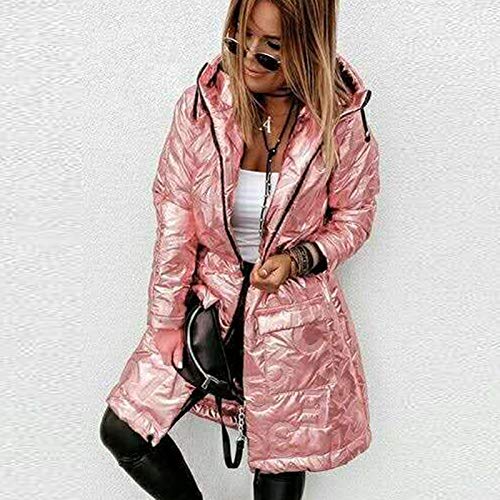 Abrigo cálido de invierno para mujer, abrigo largo con cremallera, con bolsillo, rosa, S