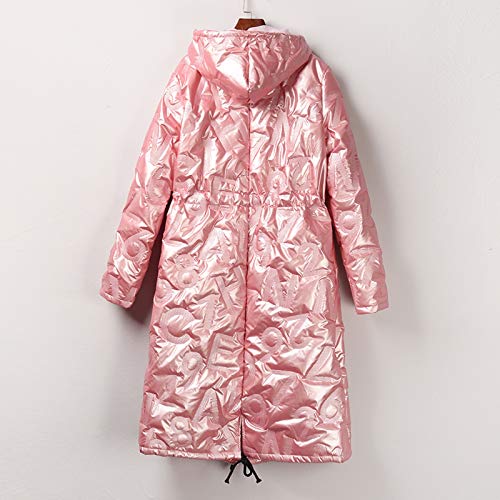 Abrigo cálido de invierno para mujer, abrigo largo con cremallera, con bolsillo, rosa, S