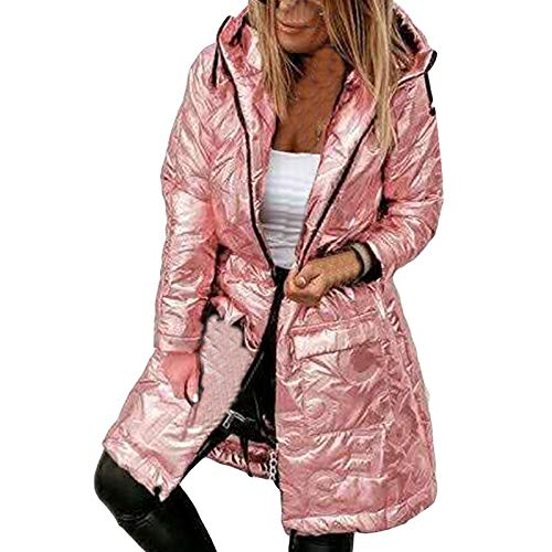 Abrigo cálido de invierno para mujer, abrigo largo con cremallera, con bolsillo, rosa, S
