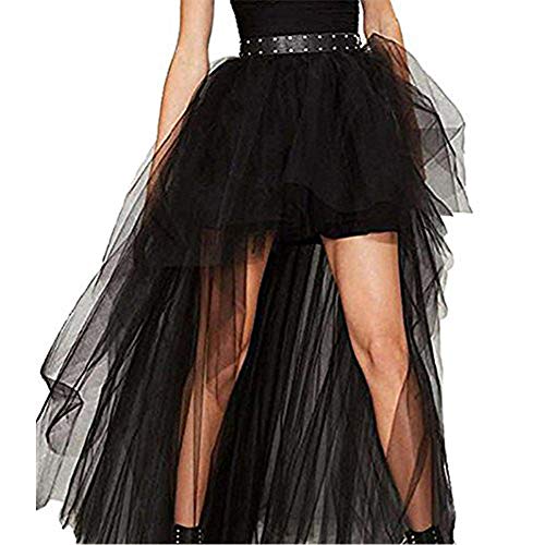 Abuyall Vestido de mujer vintage Steam Punk para mujer, de malla de cintura alta, cintura alta, con encaje, asimestre, de cintura alta y corte alto, color negro, a, L