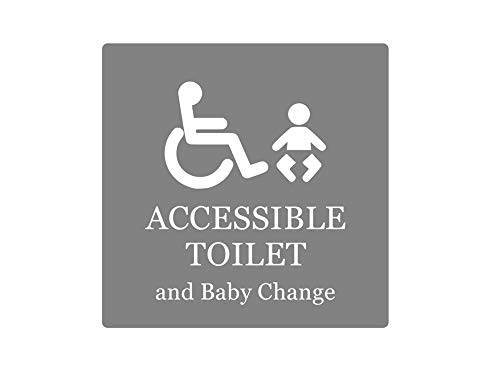 Accessible WC and Baby Change – Señal Adhesiva de Aviso, Color Gris y Blanco, Negro y Blanco, 1,6 mm de acrílico Impermeable
