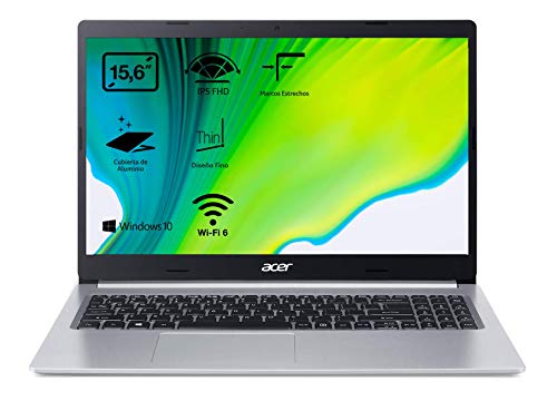 Acer Aspire 5 A515-55 - Ordenador Portátil 15.6" FullHD (Intel Core i5-1035G1, 8GB RAM, 256GB SSD, UMA Graphics, Windows 10 Home), Color Plata - Teclado QWERTY Español