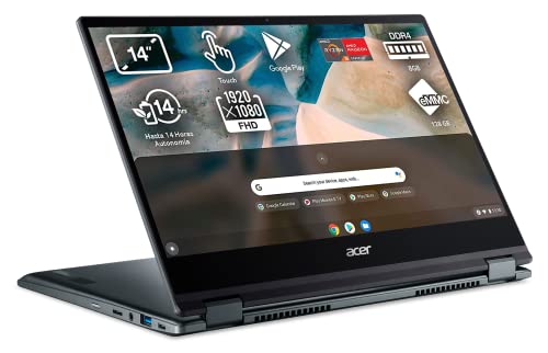 Acer Chromebook Spin 514 - Ordenador Portátil 2 en 1 Convertible y Tactil 14" Full HD, Laptop (AMD Ryzen 3 3250C, 8GB RAM, 128GB SSD, UMA Graphics, Chrome OS), PC Portátil Plata - Teclado QWERTY
