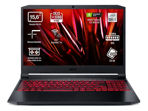 Acer Nitro 5 AN515-56 - Ordenador Portátil Gaming 15.6" Full HD, Gaming Laptop (Intel Core i5-11300H, 8GB RAM, 512GB SSD, NVIDIA GTX 1650, Sin Sistema Operativo), PC Portátil Negro - Teclado QWERTY