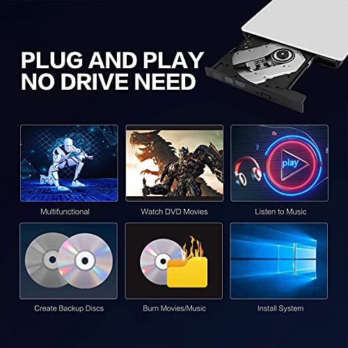 Acetend Unidad de CD DVD externa USB 3.0, grabadora de CD DVD externa delgada y portátil de alta velocidad, reproductor USB óptico para PC, ordenador de sobremesa, portátil, Windows, Linux y Mac OS