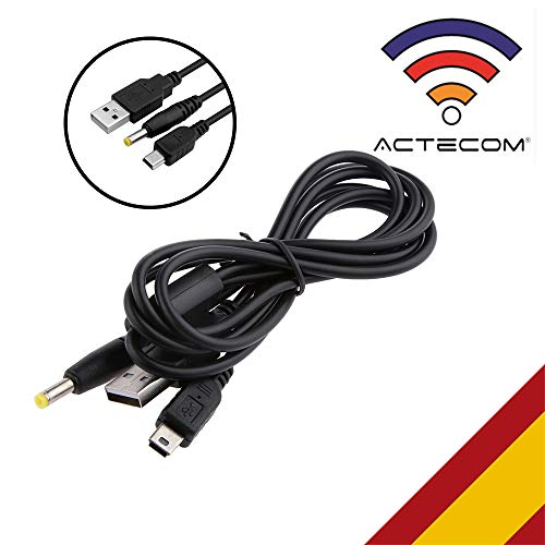actecom 2 en 1 USB Cable de Carga de Datos Compatible con Cargador Sony PSP 1000 2000 3000 Negro