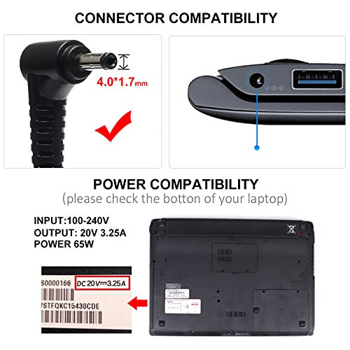 Adaptador 20V 65W para Lenovo IdeaPad Flex 4 5 6 Series Flex 4 1470 1580 1130 Flex 5 1570 1470 IdeaPad 330s Chromebook N22 N23 Cargador de Corriente alterna para computadora portátil
