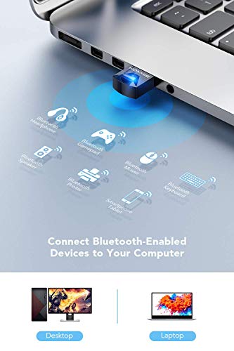 Adaptador Bluetooth 5.0, Hommie Bluetooth USB PC Window 7/8/8.1/10/11, USB Bluetooth para Auricular/Altavoz/Ratón/Teclado,Buletooth USB Play y Plug Emisor Receptor y BLE Tecnología,Auto-Reconexción