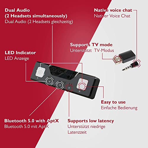 Adaptador Bluetooth para Nintendo Switch Lioncast | Accesorios Nintendo Switch Bluetooth Dongle Aptx Cascos Nintendo Switch | Nintendo Switch/Switch Lite Play 5, PS4, Mac y PC |Rango 10m Bluetooth 5.0