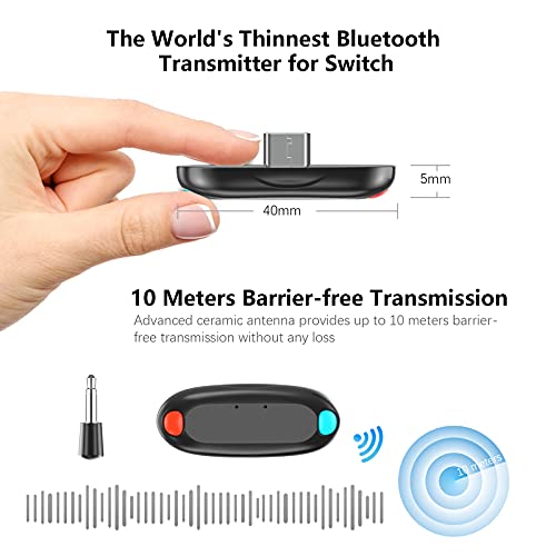 Adaptador Bluetooth Para Nintendo Switch / Lite, BT 5.0 Transmisor de Audio Inalámbrico con Micrófono Convertidor USB C a A de Baja Latencia para Auriculares Bluetooth PS4 PS5 PC Laptop Airpods, Negro