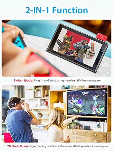 Adaptador Bluetooth para Switch con micrófono - SOOMFON Transmisor Audio Bluetooth 5.0, Baja latencia, Soporte para Chat de Voz,Compatible con Auriculares Bluetooth,Mac y PC, Switch Lite, PS4