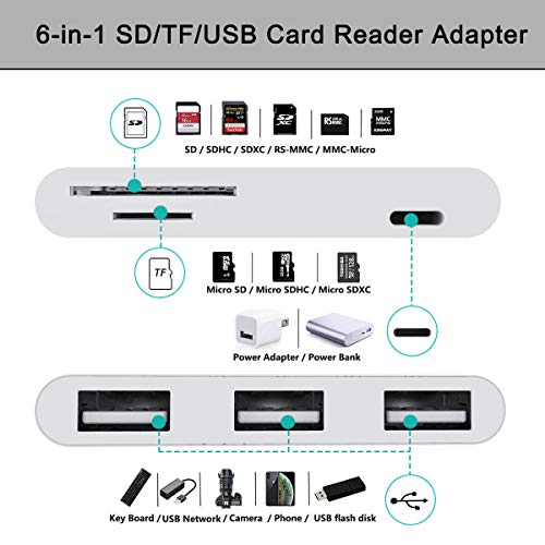 Adaptador de Cámara NOKI 6 en 1 USB OTG con Lector de Memoria de Cámara, Tarjeta SD y TF, Suministro de Energía, Compatible con Phone Xs/Max/Xs/XR/X/12/11/8/7/6/y más Dispositivos USB