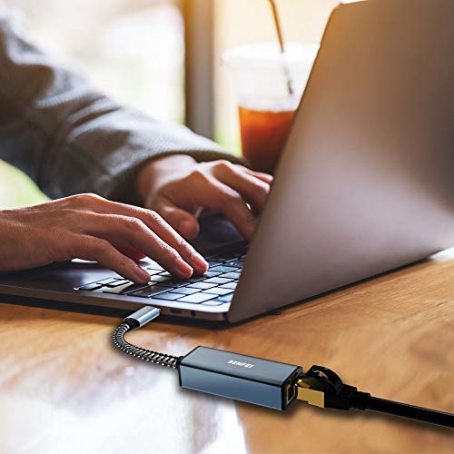 Adaptador Ethernet,BENFEI USB 3.0 a RJ45 10/100/1000 Gigabit Ethernet LAN compatible con MacBook, Surface Pro, PC portátil con Windows7/8/10, XP, Vista, Mac[Caja de aluminio y cable de nailon]