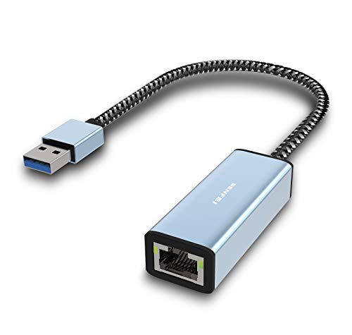 Adaptador Ethernet,BENFEI USB 3.0 a RJ45 10/100/1000 Gigabit Ethernet LAN compatible con MacBook, Surface Pro, PC portátil con Windows7/8/10, XP, Vista, Mac[Caja de aluminio y cable de nailon]