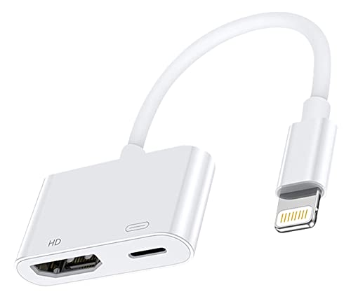 Adaptador HDMI para iPhone a TV, Adaptador AV 1080P Digital para iPad,Conexión HDMI para iPhone a TV/Monitor/Proyector,Compatible con iPhone 13/12/SE/11/XS/XS Max/X/XR/8/7/iPad(Necesita ser recargado)