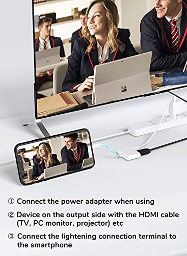 Adaptador HDMI para iPhone a TV, YEHUA Adaptador AV 1080P Digital para iPad,Conexión HDMI para iPhone a TV/Monitor/Proyector (se Necesita Fuente de Alimentación)