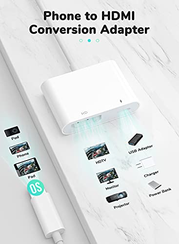 Adaptador HDMI para iPhone a TV, YEHUA Cable HDMI 1080P para iPad, Convertidor de Pantalla de Sincronización para iPhone 12/11 / SE/XS/XR/X / 8/7 / Pad a HDTV, Proyector, Monitor