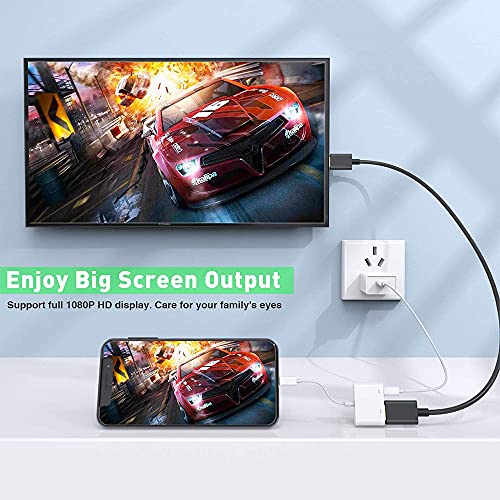 Adaptador HDMI para iPhone [Certificado Apple MFi] Lightning Digital 1080P Adaptador AV Digital Sincronización de Pantalla Conector HDMI Compatible con iPhone 12/11/ X /XR /XS /7P / 8P Plug and Play