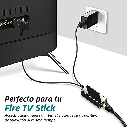 Adaptador LAN Ethernet, Adaptador de Red Micro USB a RJ45, Cable Conector Convertidor 100Mbps Ethernet RJ45 con USB Carga y Cable Micro USB OTG para Fire TV Stick Google Chromecast Ceros Raspberry Pi