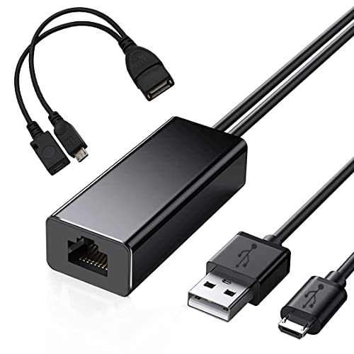 Adaptador LAN Ethernet, Adaptador de Red Micro USB a RJ45, Cable Conector Convertidor 100Mbps Ethernet RJ45 con USB Carga y Cable Micro USB OTG para Fire TV Stick Google Chromecast Ceros Raspberry Pi