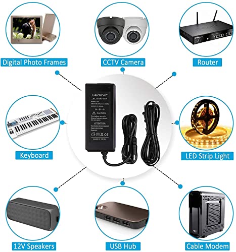 Adaptador Transformador,Transformador 12V 5A,Tira LED Transformador Voltaje de Entrada AC100-240V,12V 5A Adecuado para Computadoras Portátiles, Pantallas, LCD,TFT, DVD, Televisores, Etc.