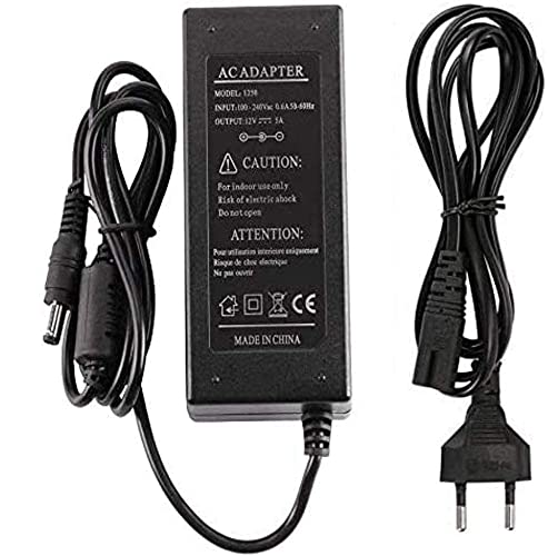 Adaptador Transformador,Transformador 12V 5A,Tira LED Transformador Voltaje de Entrada AC100-240V,12V 5A Adecuado para Computadoras Portátiles, Pantallas, LCD,TFT, DVD, Televisores, Etc.