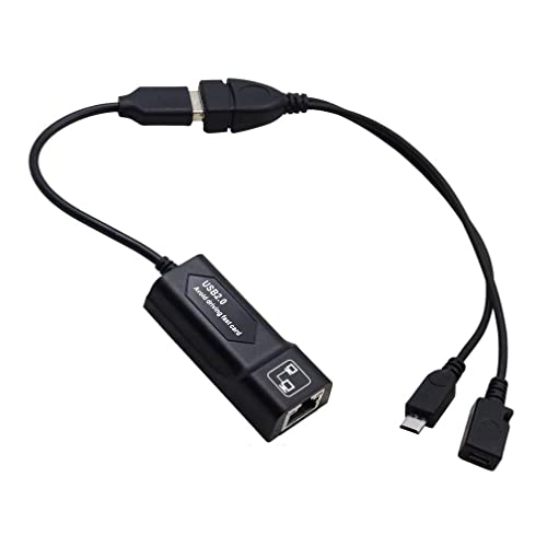 Adaptador USB 2.0 a RJ45 / 2X Cable USB Mirco Adaptador Ethernet LAN para Amazon Fire TV 3 o Stick Gen 2 (Negro)